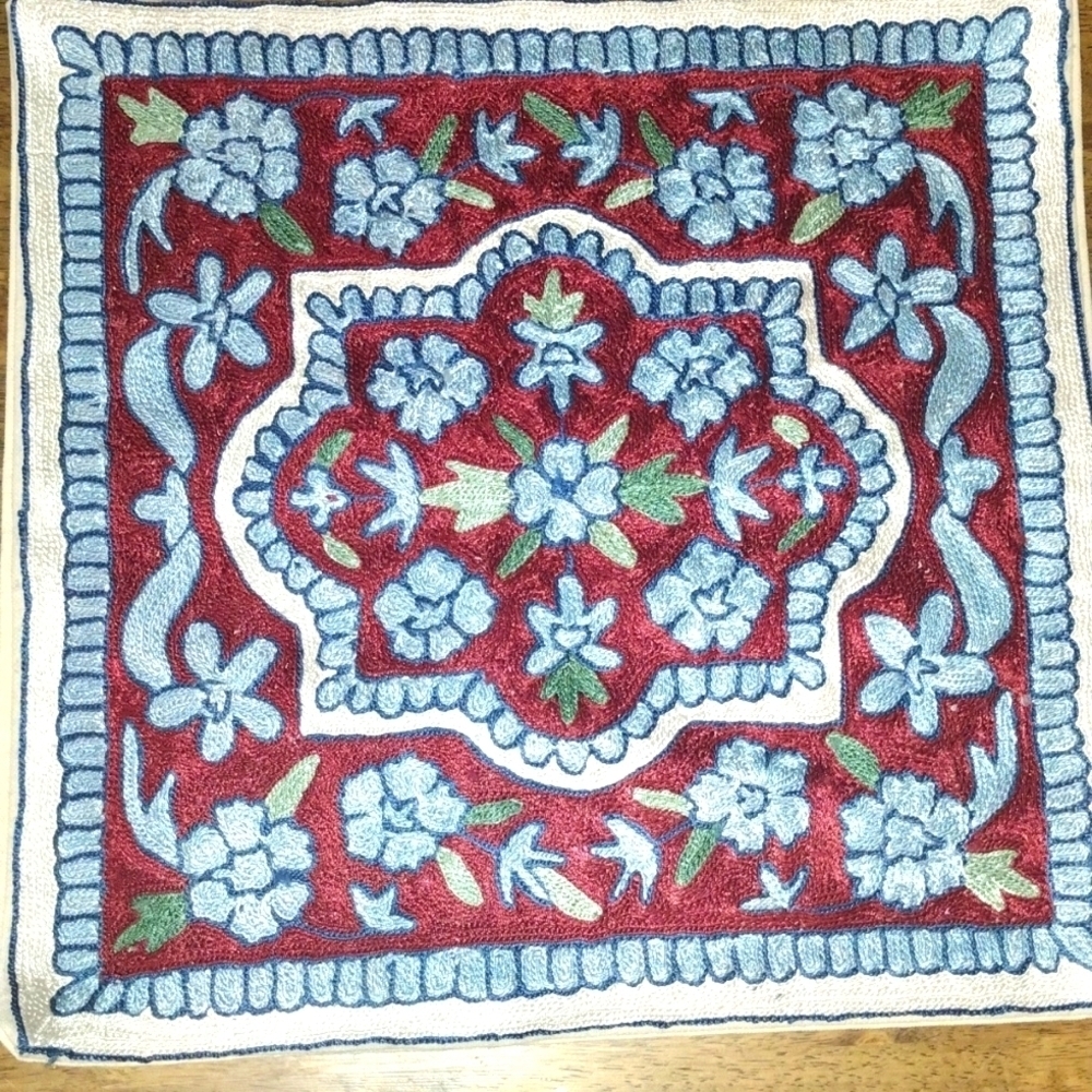 Hand Embroidered Decorative Pillow Cover. Made in India. 16x16